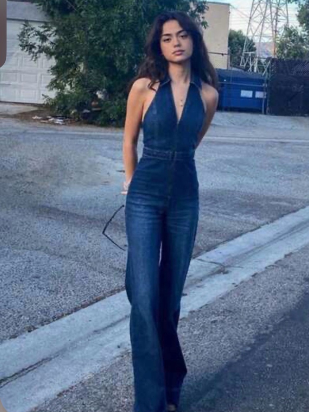 Denim Halter Top Jumpsuit with low back! Size large (shein)